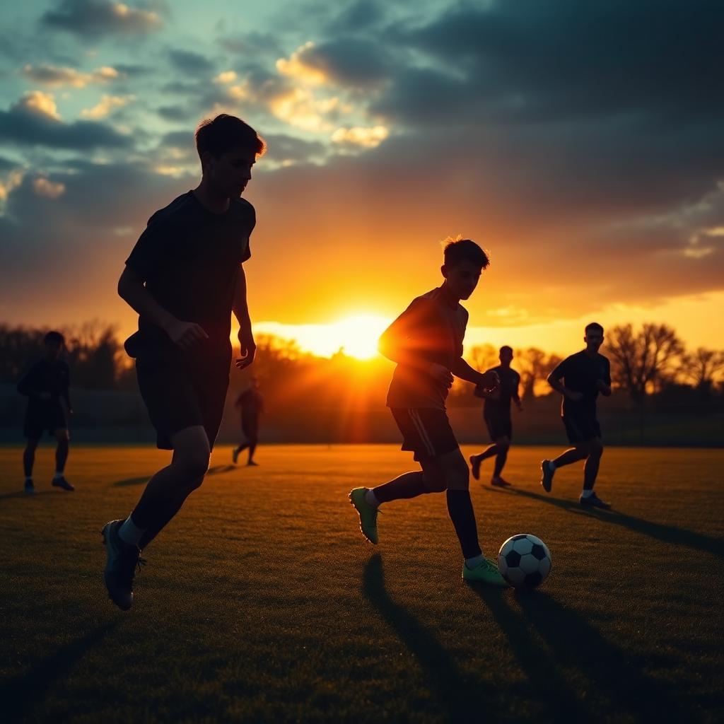Young athletes training at sunset